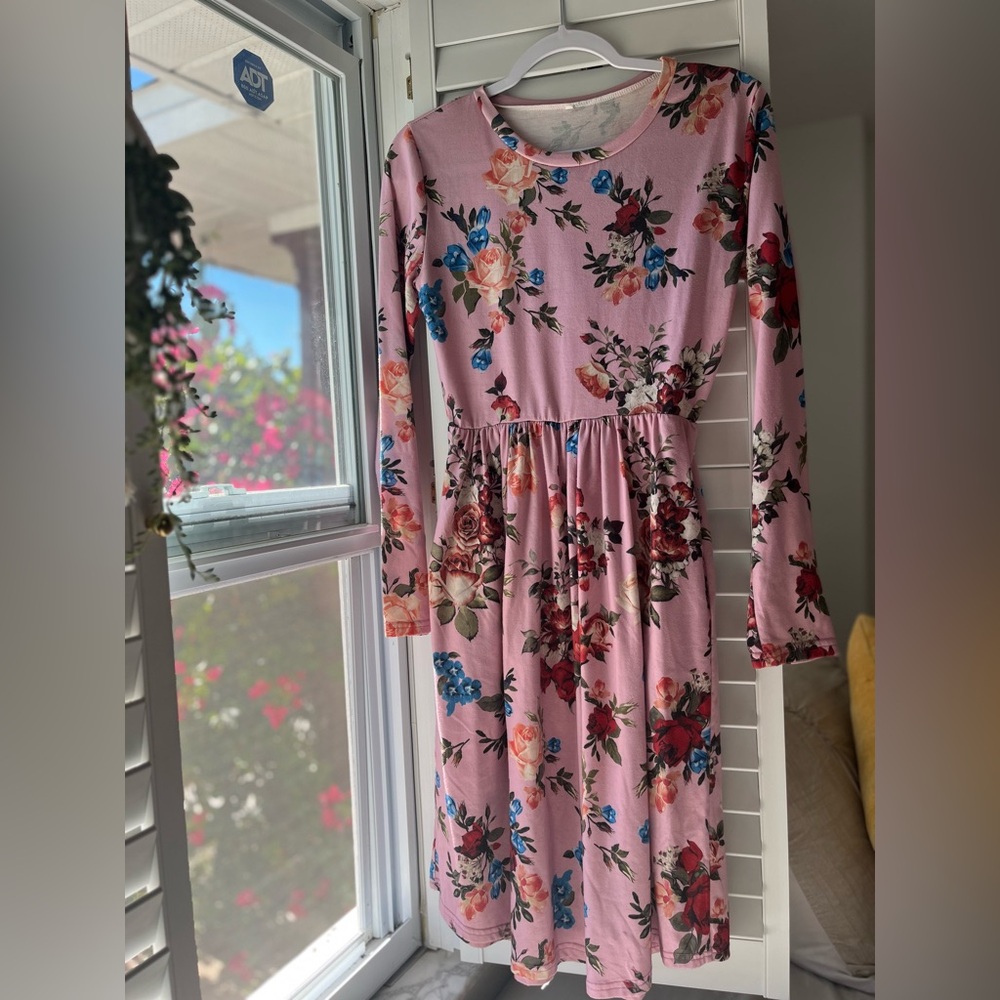 Pink floral long sleeved dress